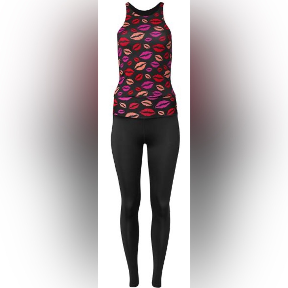 Lips Print Performance Workout Activewear Racerback Top + Leggings Set (XS) NWT